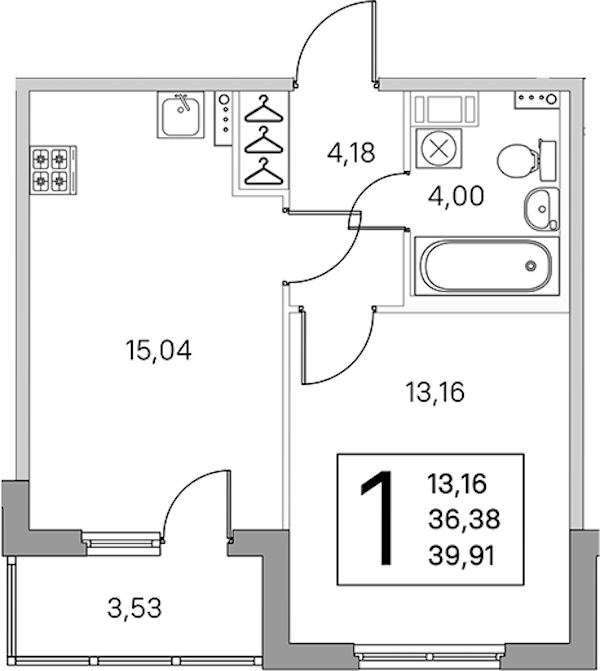 1-комнатная квартира 38.15 м², 2/4 эт., ЖК «Любоград в Стрельне»